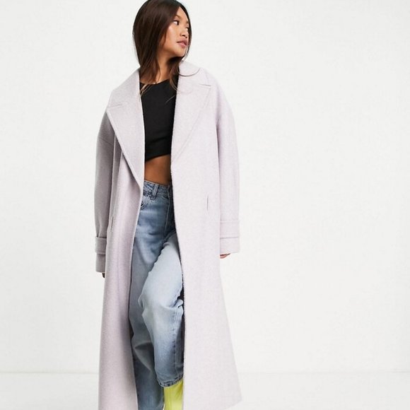 Topshop Boucle Wrap Belted Coat in Lilac